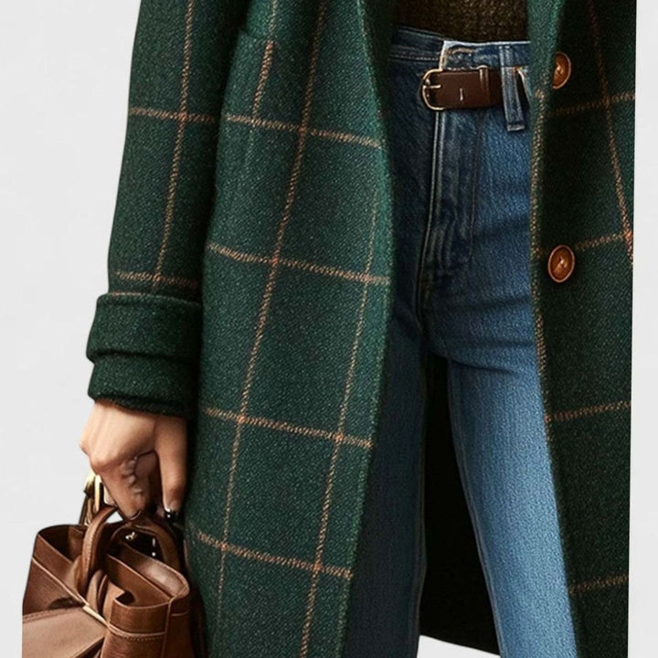 Women's Plaid Tailored Lapel Sophisticated Winter Coat
