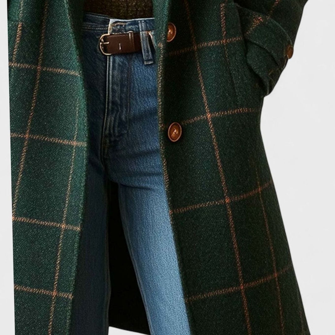 Women's Plaid Tailored Lapel Sophisticated Winter Coat