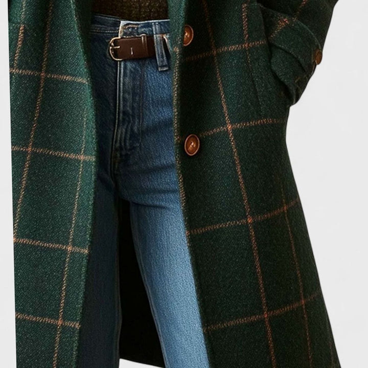 Women's Plaid Tailored Lapel Sophisticated Winter Coat