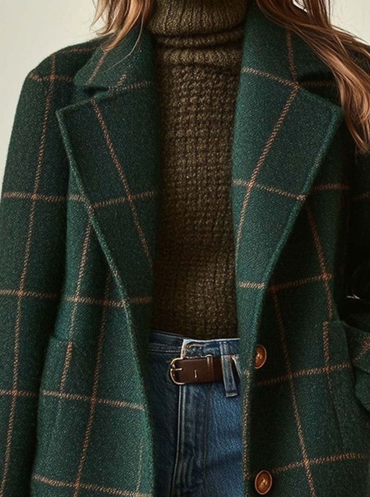 Women's Plaid Wool-Blend Long Overcoat Ladies Winter Coat