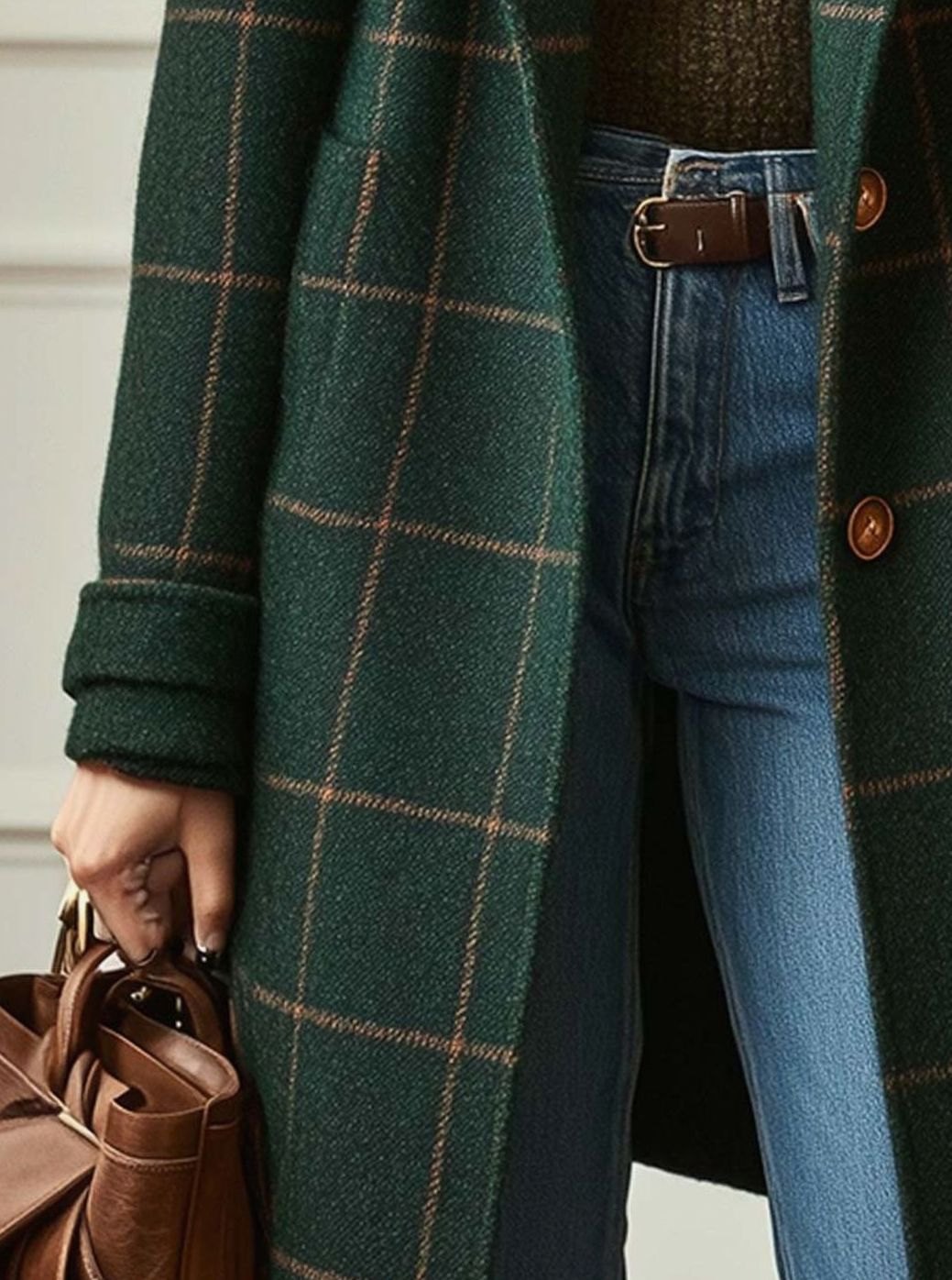 Women's Plaid Wool-Blend Long Overcoat Ladies Winter Coat