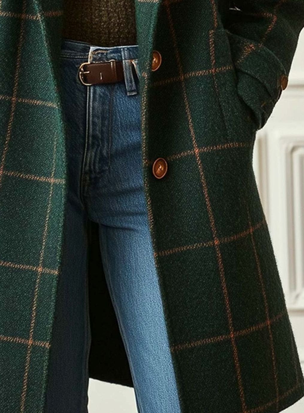 Women's Plaid Wool-Blend Long Overcoat Ladies Winter Coat