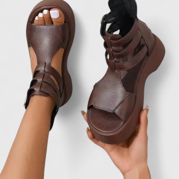 Women's Platform Gladiator Sandals Buckle Ankle Strap Open Toe - Braun