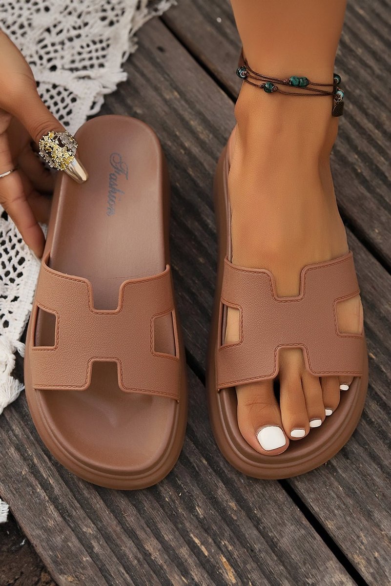 Women's Platform Slip-On Comfortable Sandals Cut-Out H-Strap Slides
