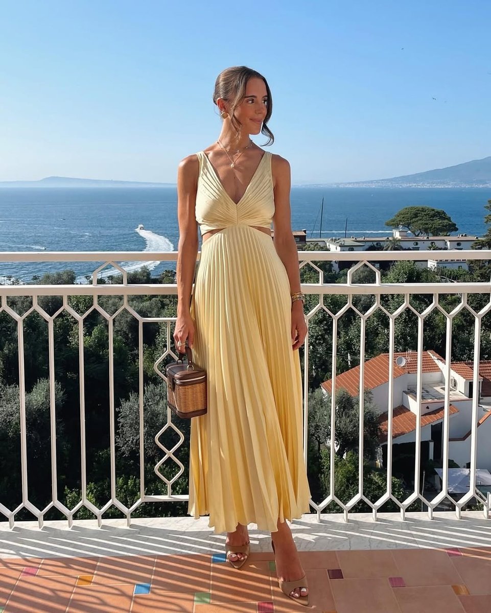 Women's Pleated Cutout V-Neck Maxi Mother of the Bride Dress