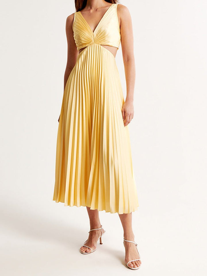 Women's Pleated Cutout V-Neck Maxi Mother of the Bride Dress