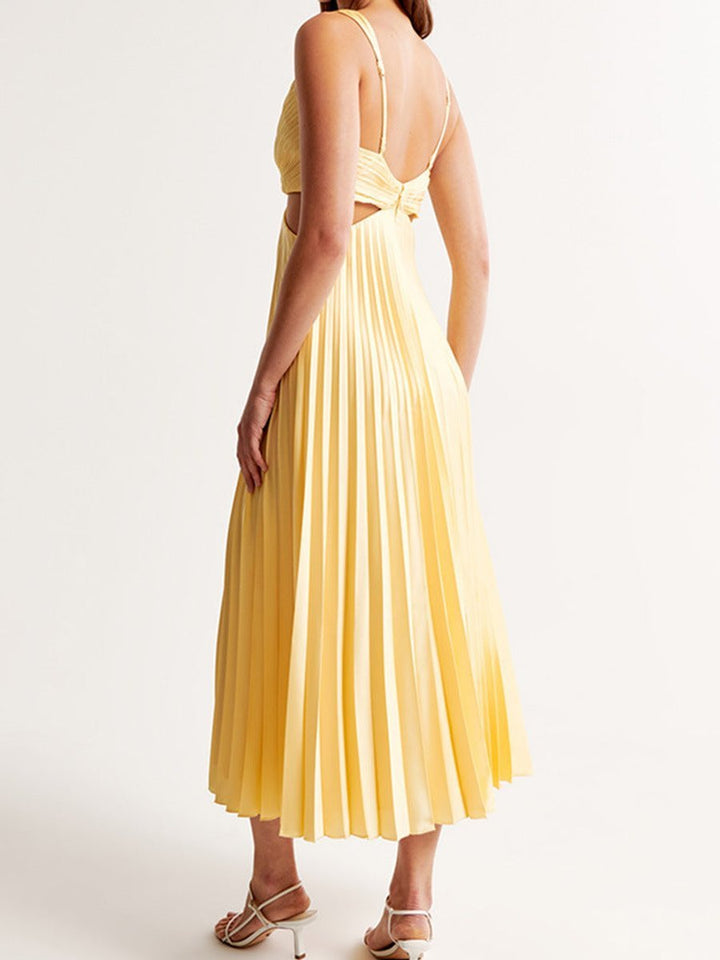 Women's Pleated Cutout V-Neck Maxi Mother of the Bride Dress