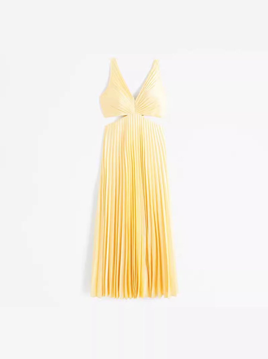 Women's Pleated Cutout V-Neck Maxi Mother of the Bride Dress