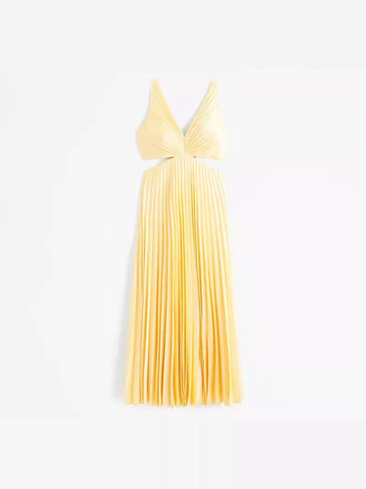 Women's Pleated Cutout V-Neck Maxi Mother of the Bride Dress