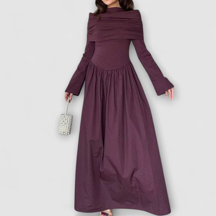 Women's Pleated High-Waist Flared Sleeve Relaxed Maxi Dress - Burgundy