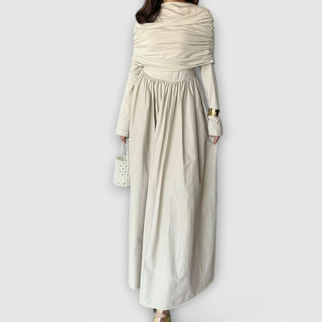 Women's Pleated High-Waist Flared Sleeve Relaxed Maxi Dress - White