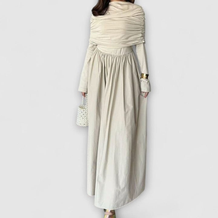 Women's Pleated High-Waist Flared Sleeve Relaxed Maxi Dress - White