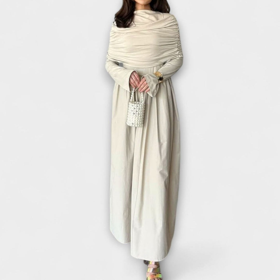 Women's Pleated High-Waist Flared Sleeve Relaxed Maxi Dress