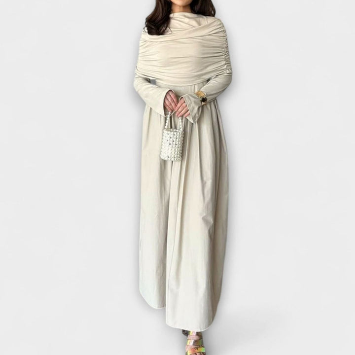 Women's Pleated High-Waist Flared Sleeve Relaxed Maxi Dress