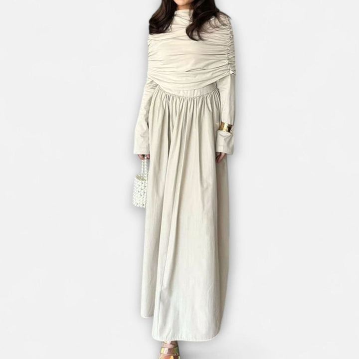 Women's Pleated High-Waist Flared Sleeve Relaxed Maxi Dress