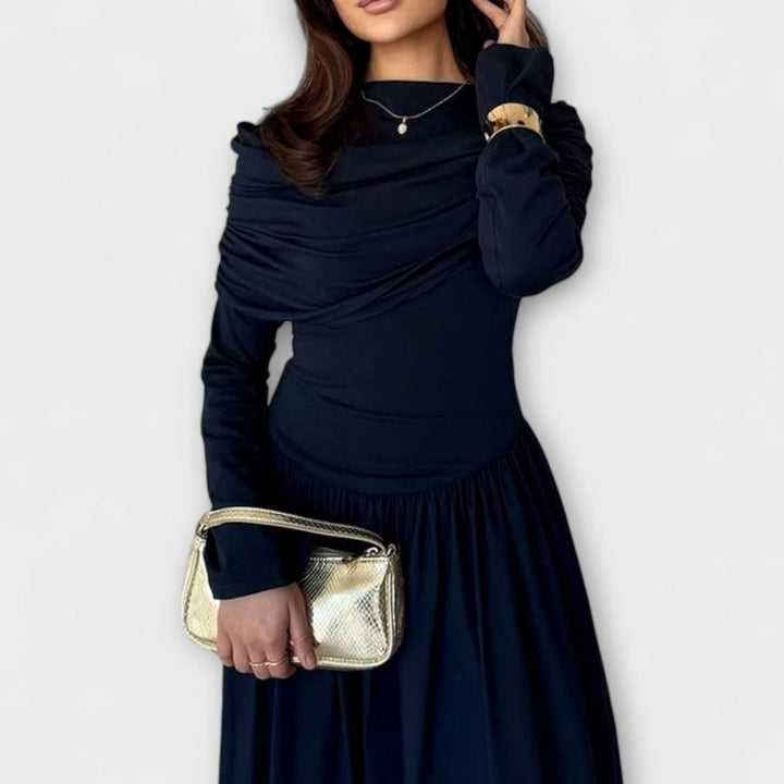 Women's Pleated High-Waist Flared Sleeve Relaxed Maxi Dress