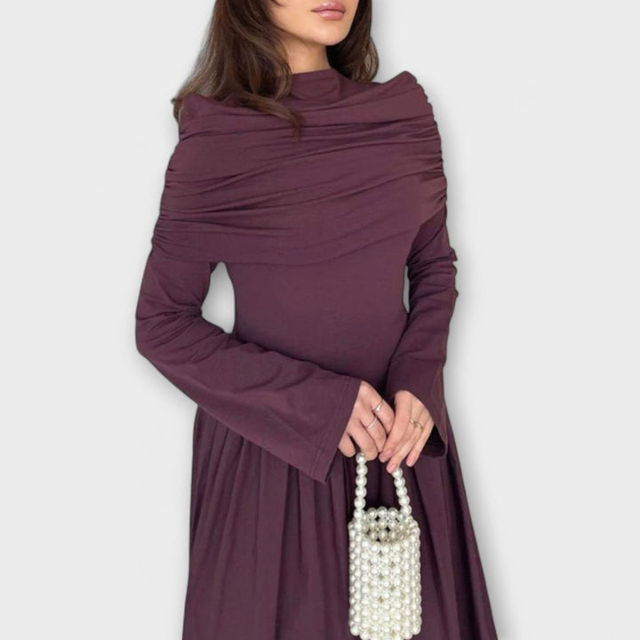 Women's Pleated High-Waist Flared Sleeve Relaxed Maxi Dress