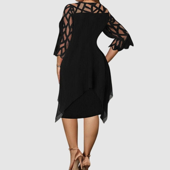 Women's Plus Size Lace-Overlay 3/4 Sleeve Chiffon Midi Dress