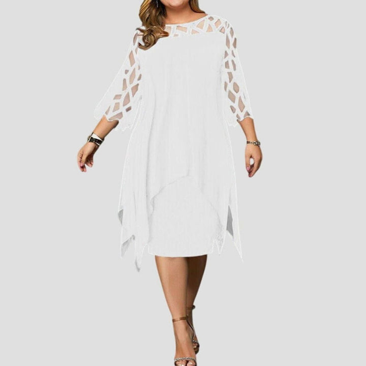 Women's Plus Size Lace-Overlay 3/4 Sleeve Chiffon Midi Dress - White