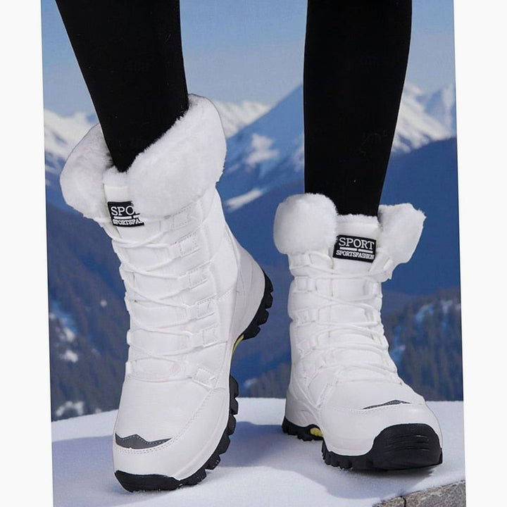 Women's Plush-Lined Lace-Up Snow Boots, White - White