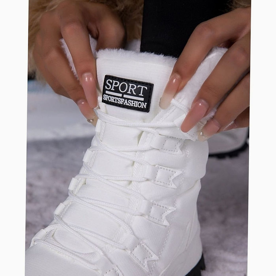 Women's Plush-Lined Lace-Up Snow Boots, White