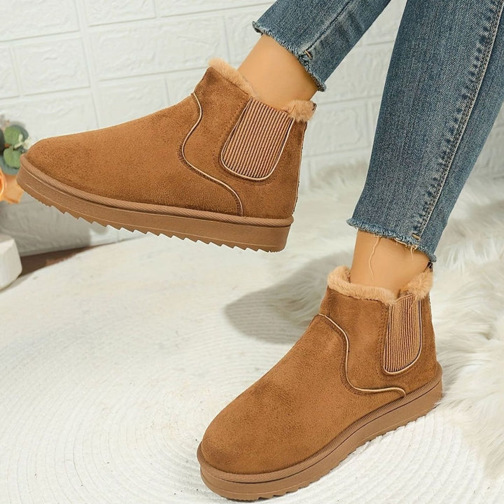 Women's Plush-Lined Slip-On Platform Winter Snow Ankle Boots, Black
