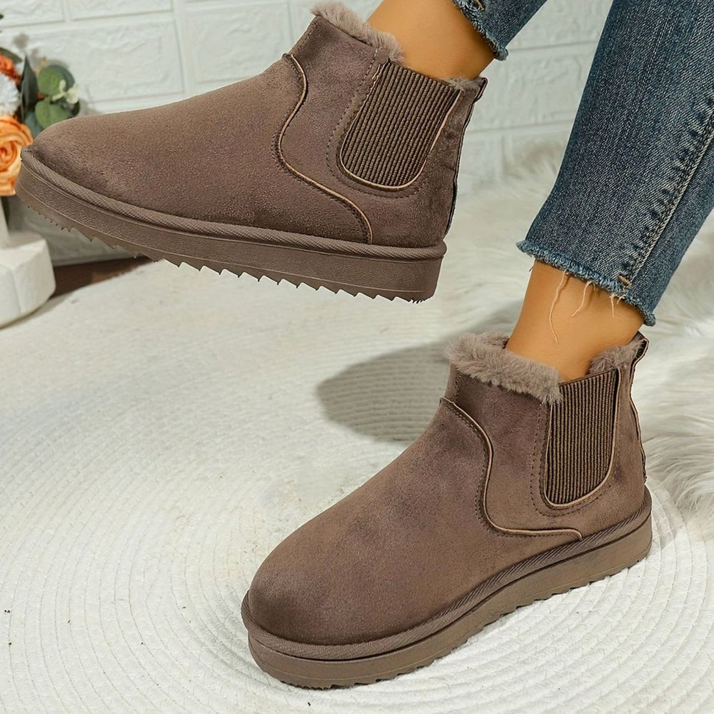Women's Plush-Lined Slip-On Platform Winter Snow Ankle Boots, Black