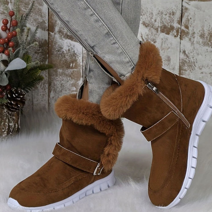 Women's Plush-Trimmed Buckle Ankle Snow Boots, Black