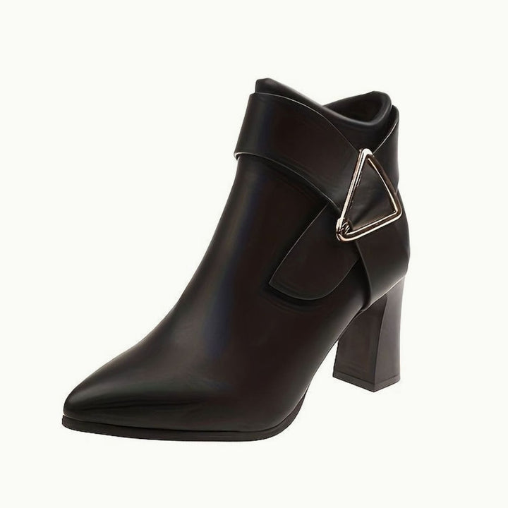 Women's Pointed-Toe Block Heel Buckle Ankle Boots - Black