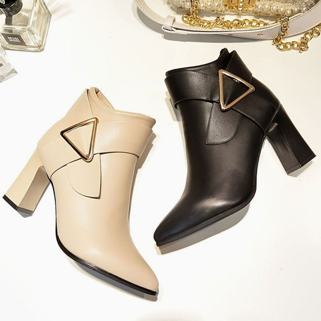 Women's Pointed-Toe Block Heel Buckle Ankle Boots