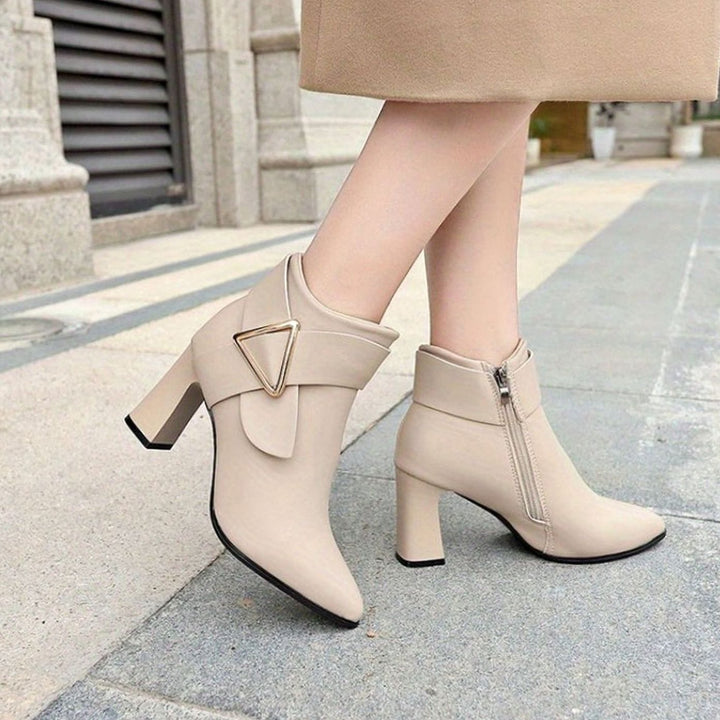 Women's Pointed-Toe Block Heel Buckle Ankle Boots
