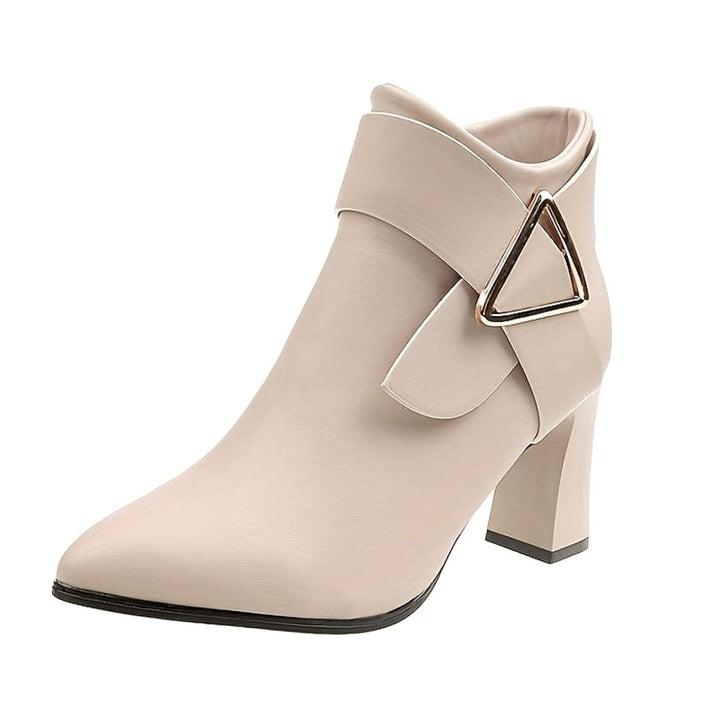 Women's Pointed-Toe Block Heel Buckle Ankle Boots - Beige