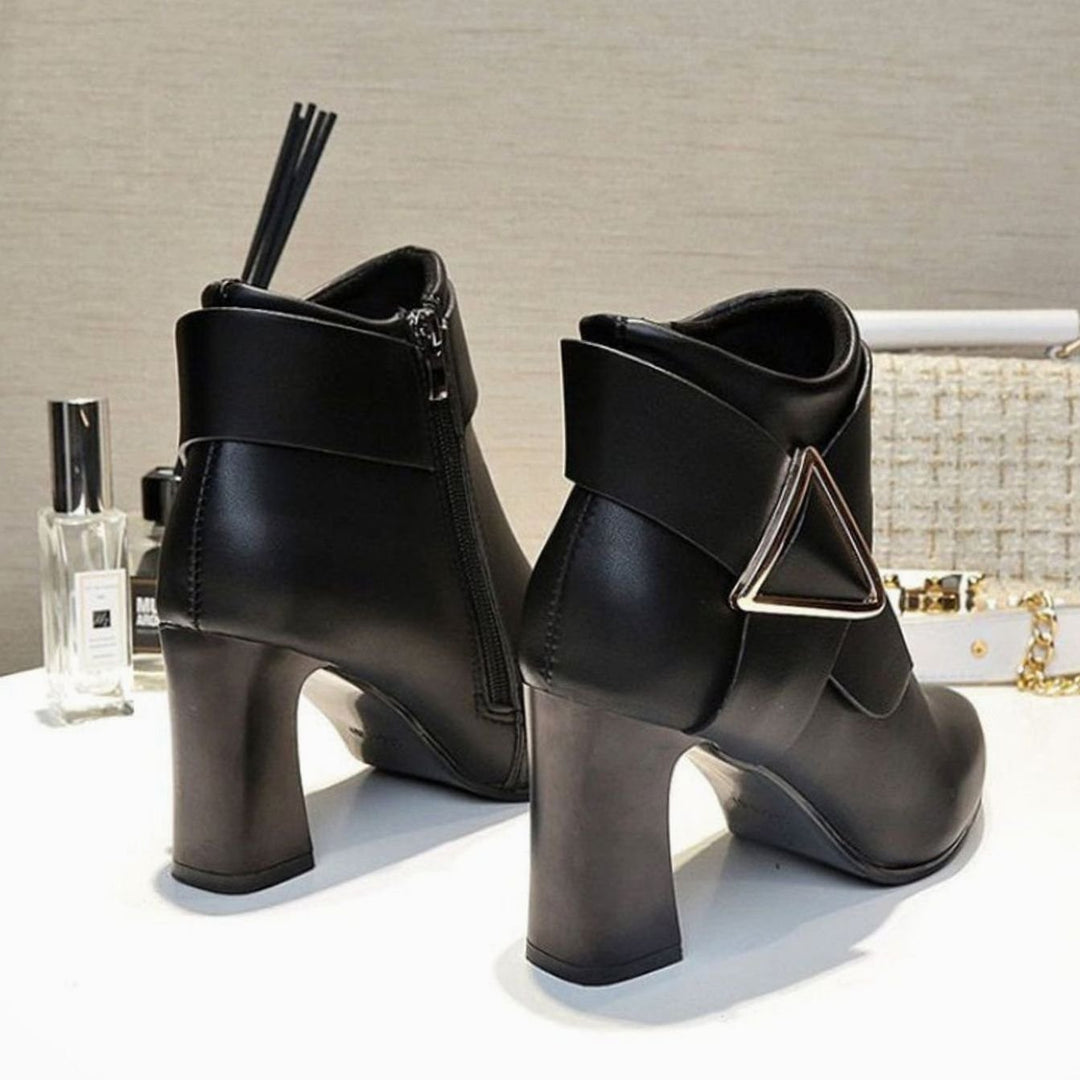 Women's Pointed-Toe Block Heel Buckle Ankle Boots