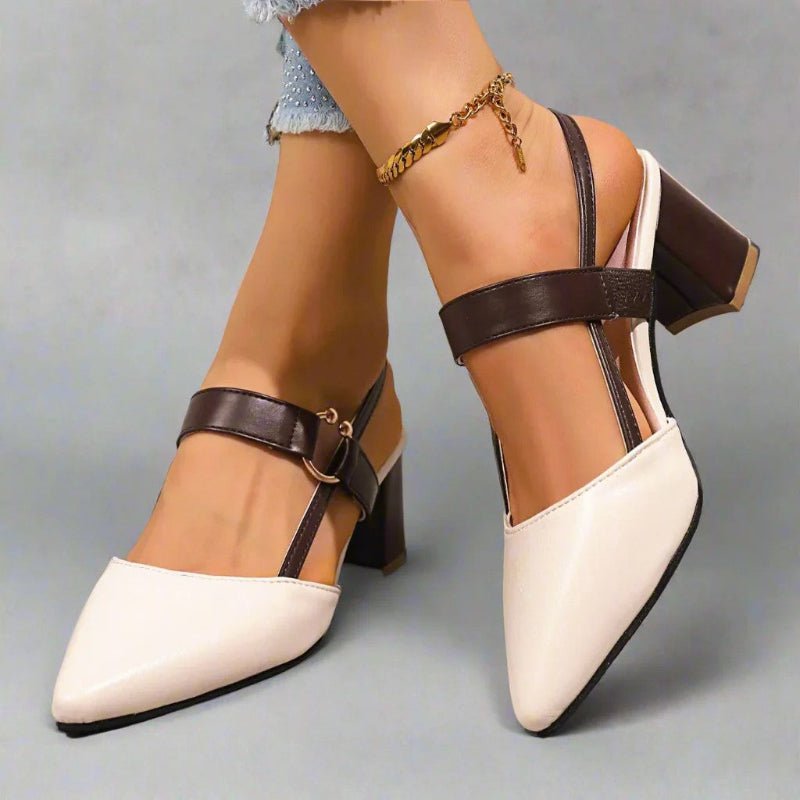 Women's Pointed-Toe Block-Heel Slingback Pumps Buckle Strap