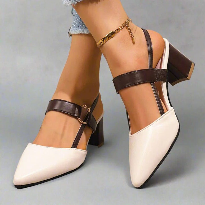 Women's Pointed-Toe Block-Heel Slingback Pumps Buckle Strap