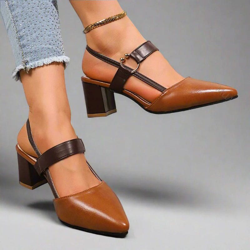 Women's Pointed-Toe Block-Heel Slingback Pumps Buckle Strap