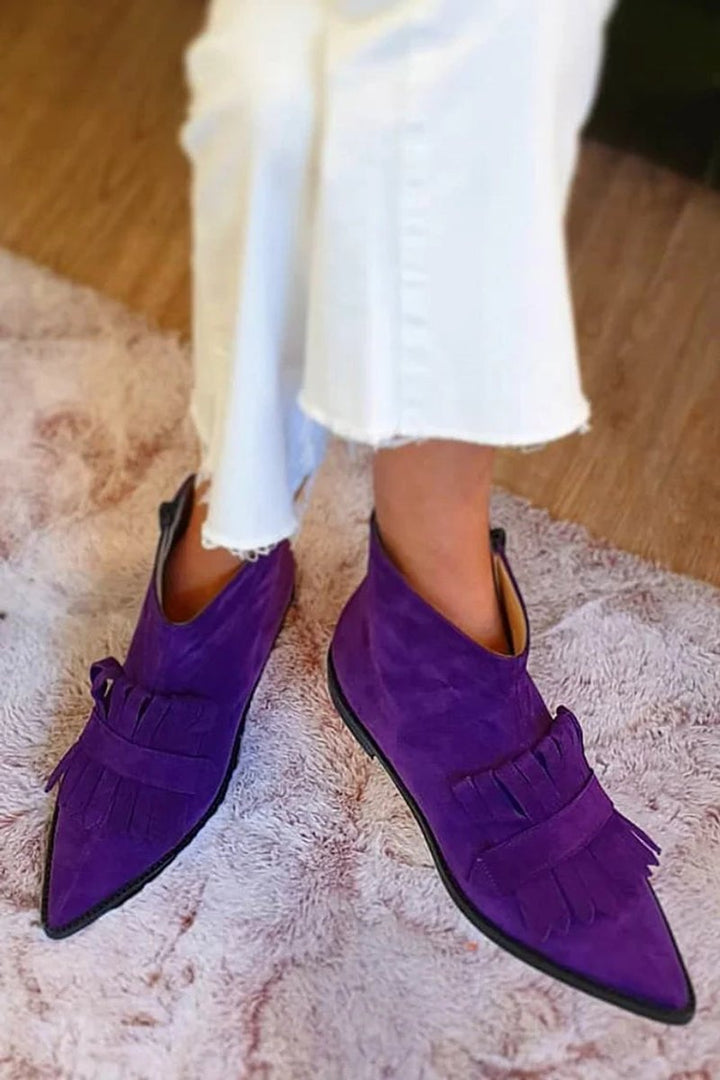 Women's Pointed-Toe Fringe Suede Slip-On Ankle Boots