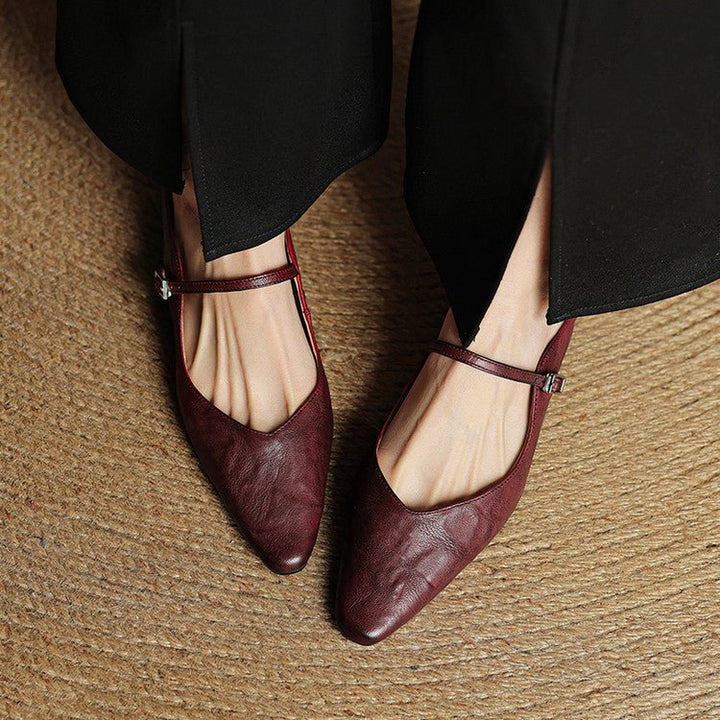 Women's Pointed-Toe Leather Mary Jane Buckle-Strap Mule Flats