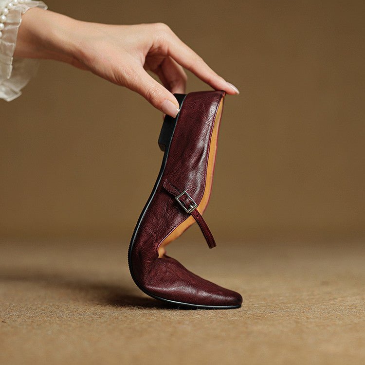 Women's Pointed-Toe Leather Mary Jane Buckle-Strap Mule Flats