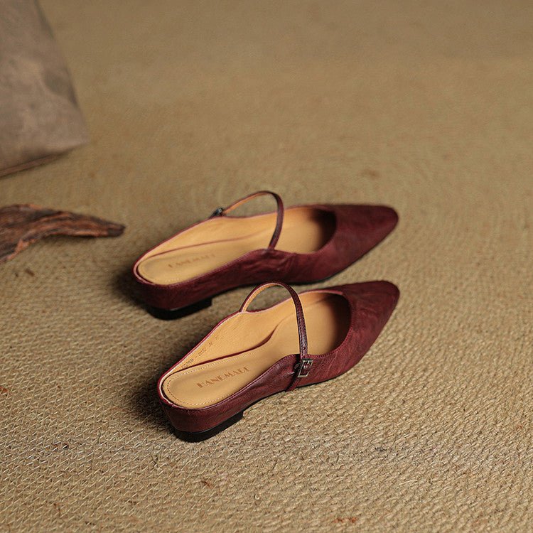 Women's Pointed-Toe Leather Mary Jane Buckle-Strap Mule Flats