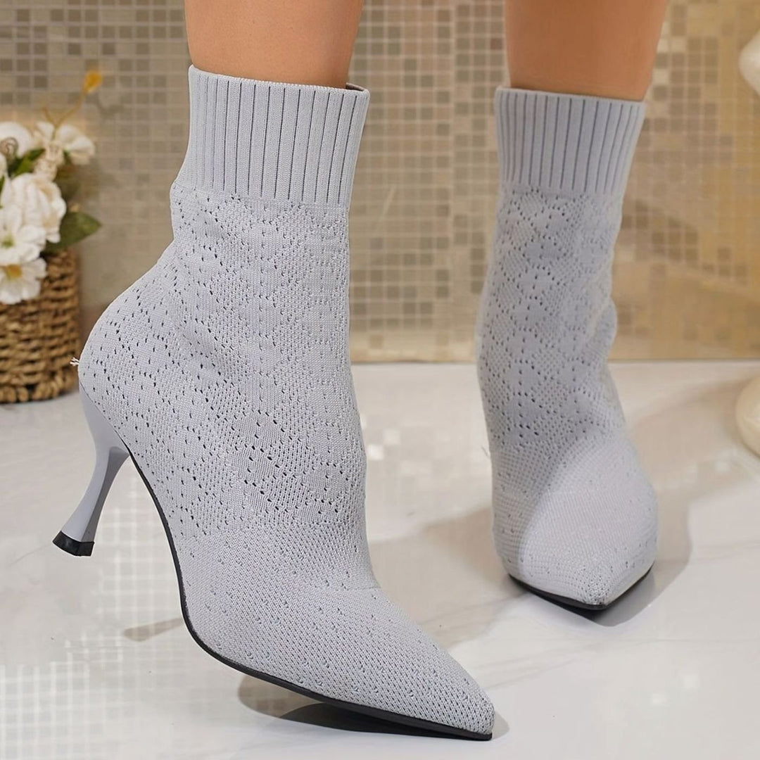 Women's Pointed-Toe Sock-Style Kitten Heel Ankle Boots
