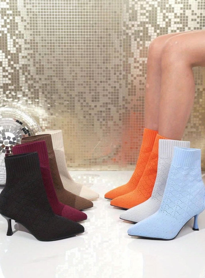 Women's Pointed-Toe Sock-Style Kitten Heel Ankle Boots