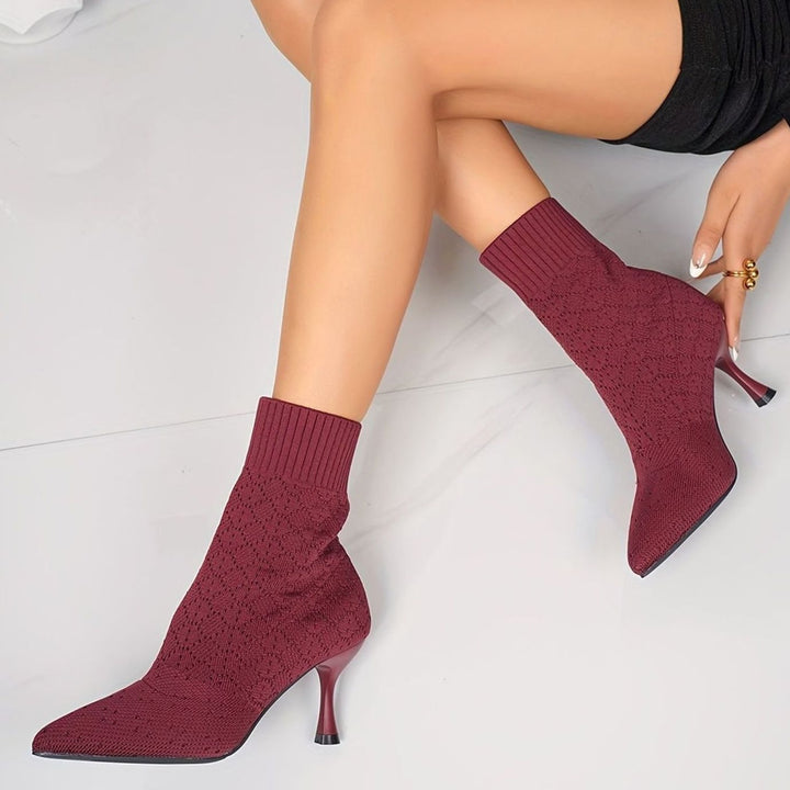 Women's Pointed-Toe Sock-Style Kitten Heel Ankle Boots
