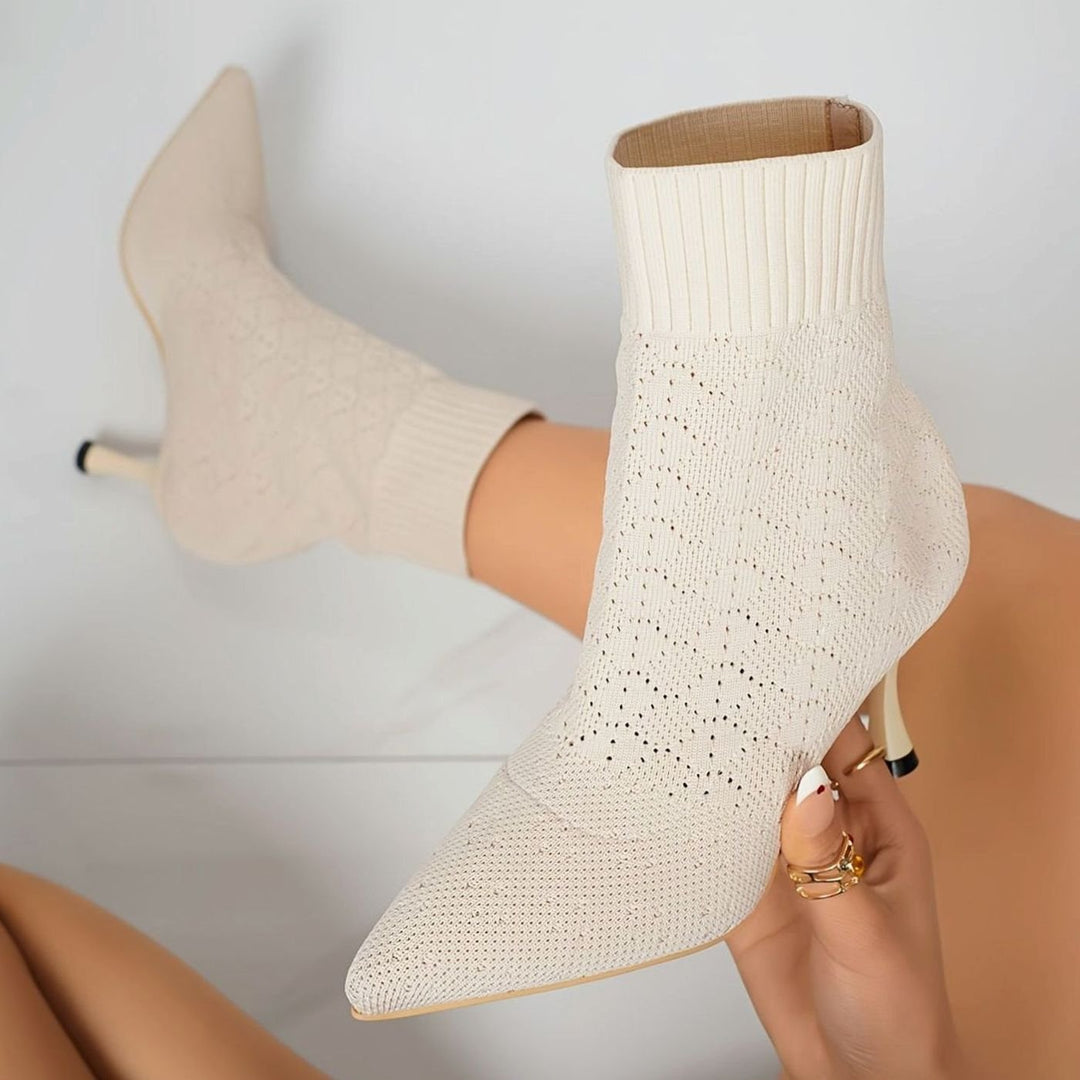 Women's Pointed-Toe Sock-Style Kitten Heel Ankle Boots