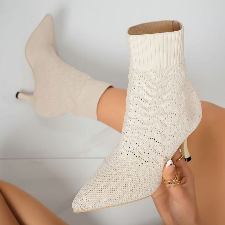 Women's Pointed-Toe Sock-Style Kitten Heel Ankle Boots