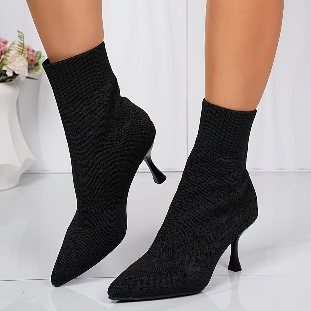 Women's Pointed-Toe Sock-Style Kitten Heel Ankle Boots