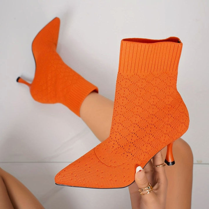 Women's Pointed-Toe Sock-Style Kitten Heel Ankle Boots
