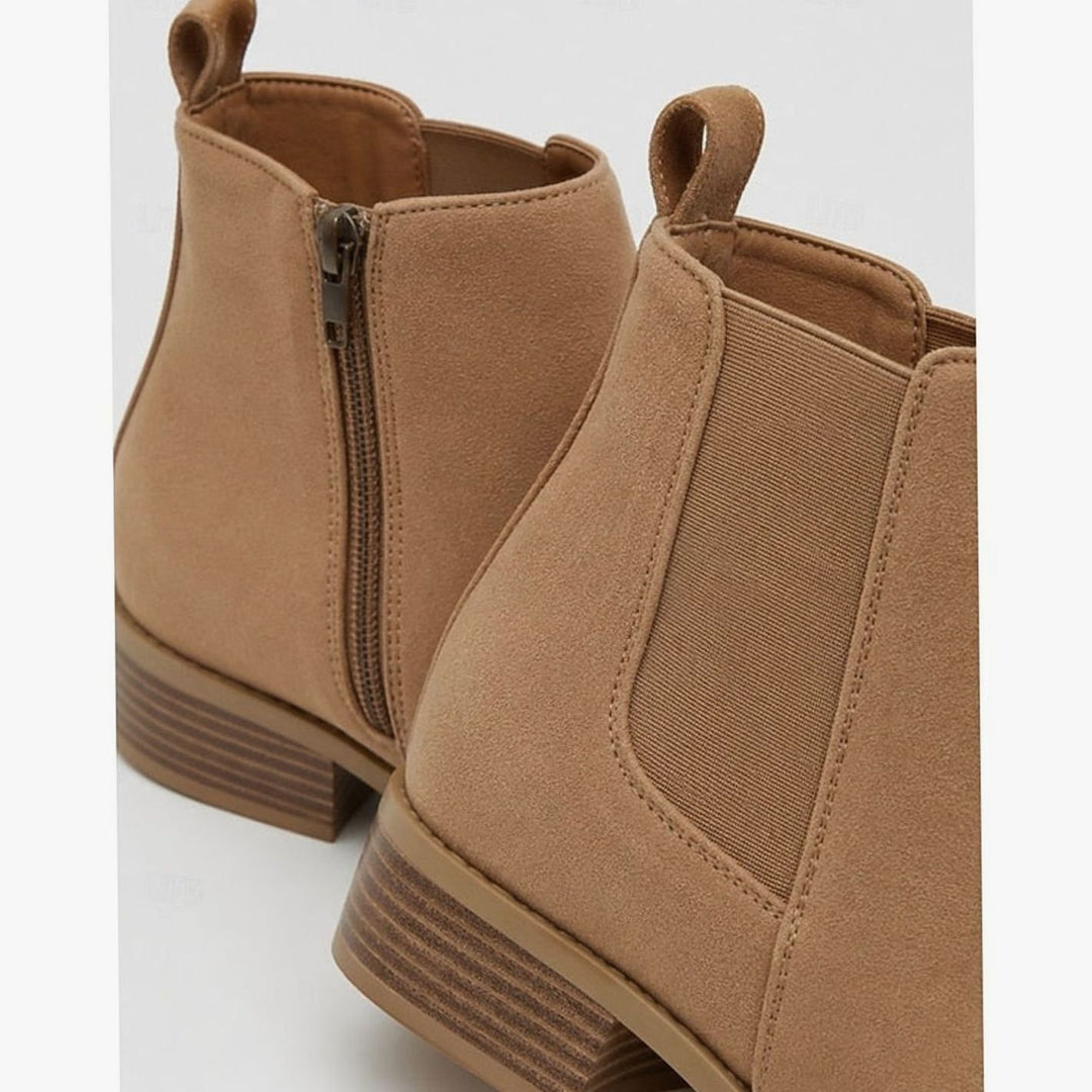 Women's Pointed-Toe Suede Chelsea Ankle Booties Low Block Heel