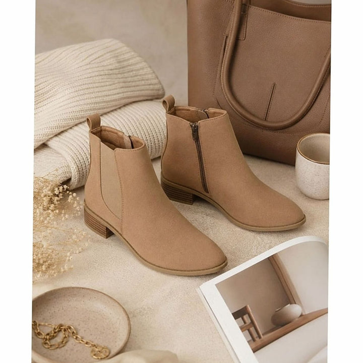 Women's Pointed-Toe Suede Chelsea Ankle Booties Low Block Heel