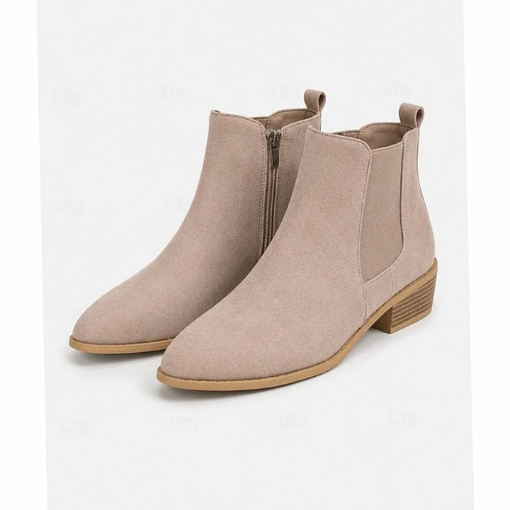 Women's Pointed-Toe Suede Chelsea Ankle Booties Low Block Heel - Gray